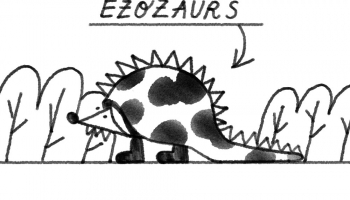 Ezītis aizraujas ar dinozauriem