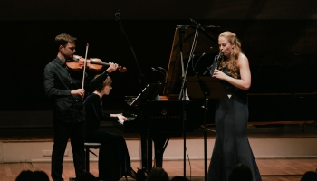 Anna Gāgane, Pēteris Trasuns, Linda Leine un Matīss Budovskis koncertā "Veltījums mūzām"